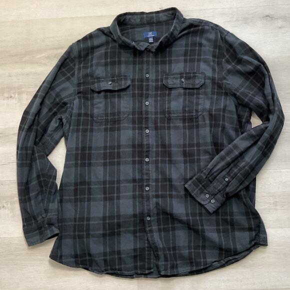 George Blue Black Mens Plaid Flannel Button Up Collared Shirt Big and Tall 3XLT - Picture 1 of 9
